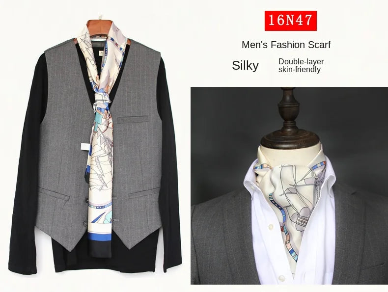 Elegant Double-Sided Hangzhou Silk Scarf for Men – Trendy Geometric Design for Autumn & Winter