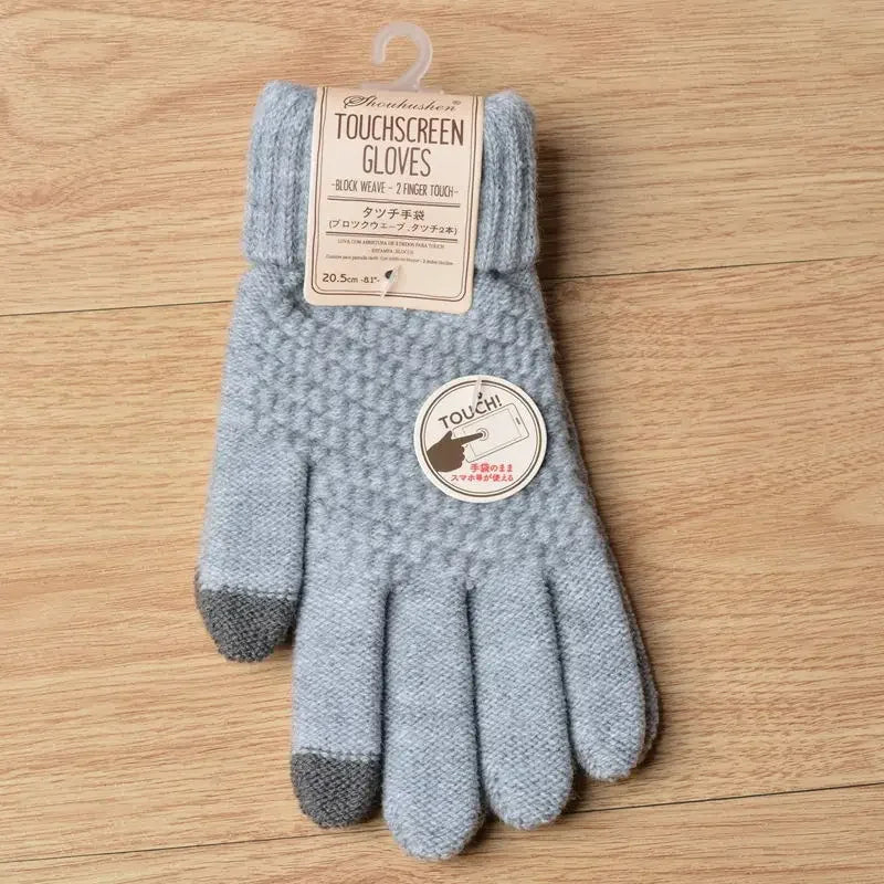 Unisex Warm Winter Touchscreen Knit Gloves - Full Finger Wool Mittens for Stylish Comfort.