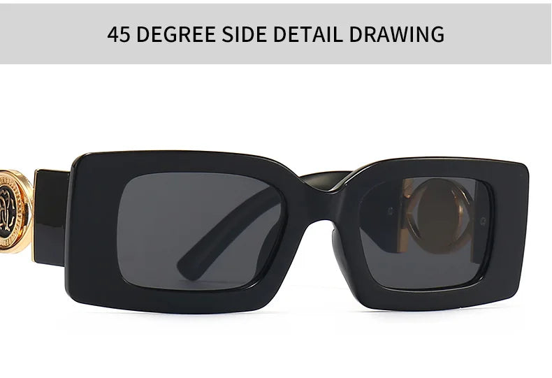 Vintage-Inspired Rectangle Sunglasses for Men and Women - Luxury Designer Black UV400 Eyewear