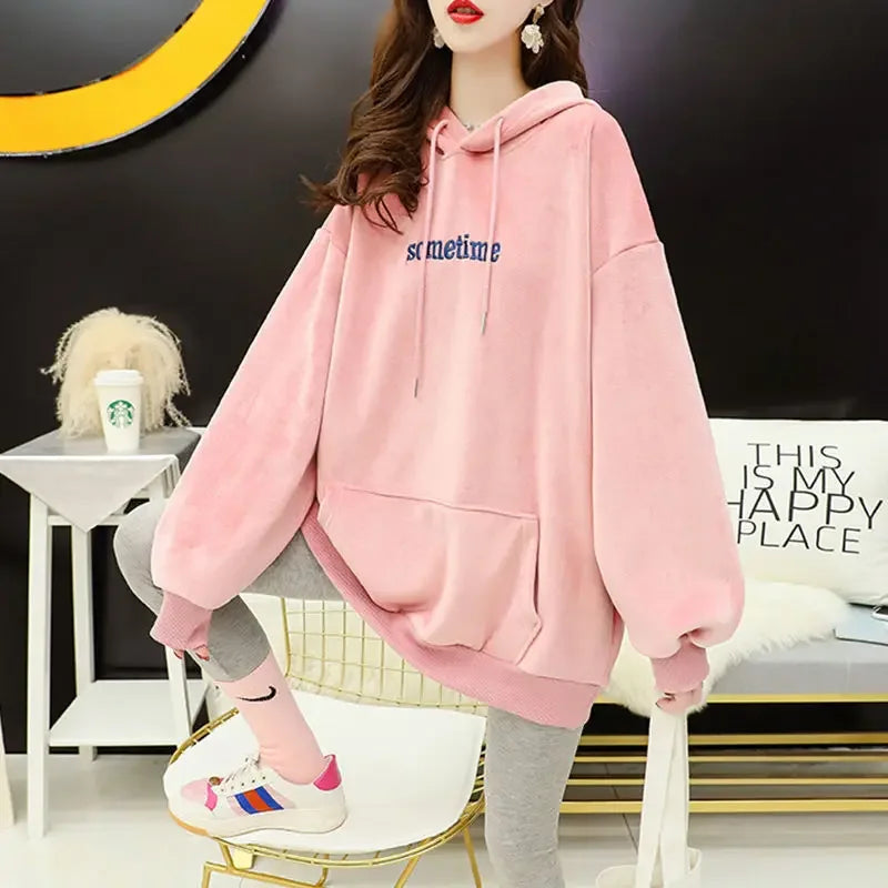 Autumn Sweet Women Hoodies Korean Style Fashion Cute Rabbit Ears Hooded Pullovers Loose Long Sleeve Kawaii Sweatshirts Female.