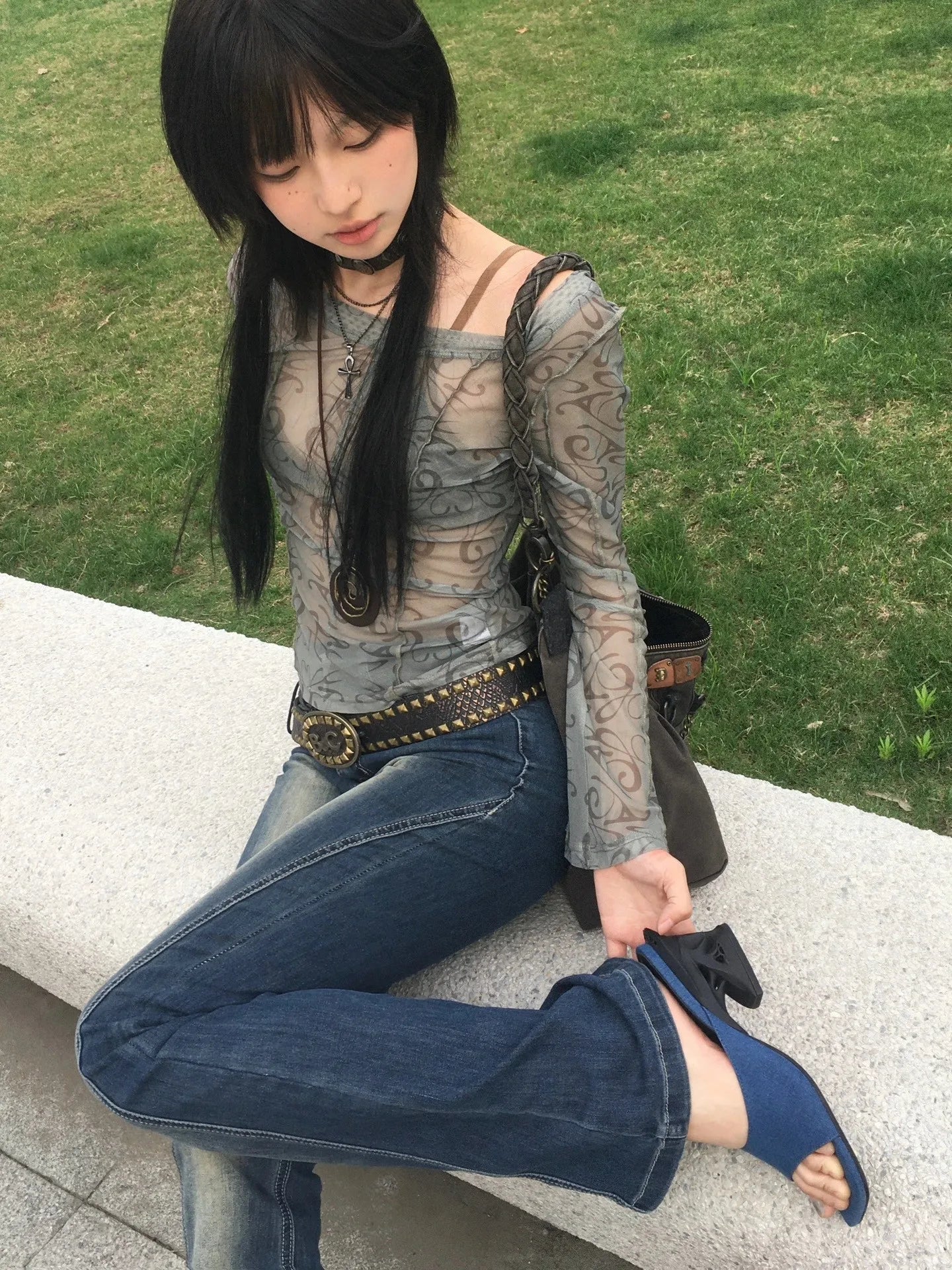 Karrram Grunge Aesthetics Mesh Tops Japanese Y2k Sheer Tops Vintage Harajuku See Through Crop Top Korean Fashion Tie Dye T-shirt.