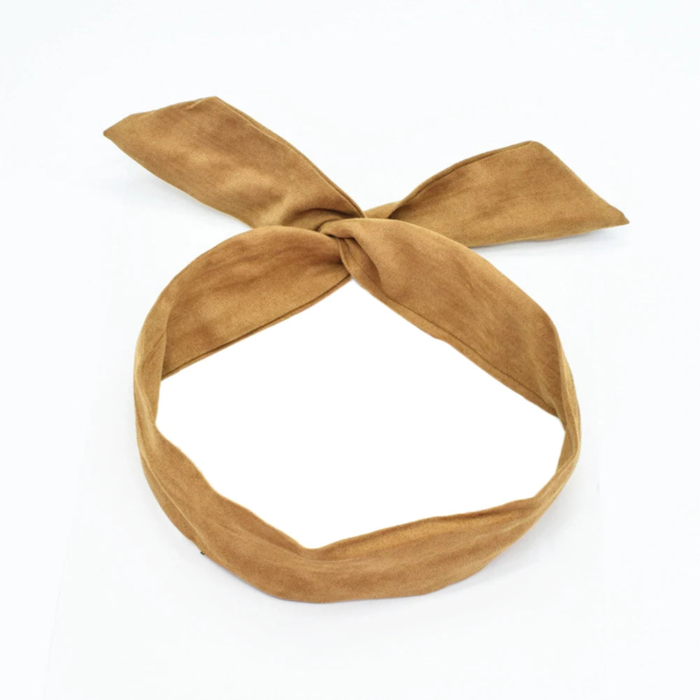 Retro Suede Rabbit Ears Cross Bow Headband Hair Accessories for Summer Fashion.