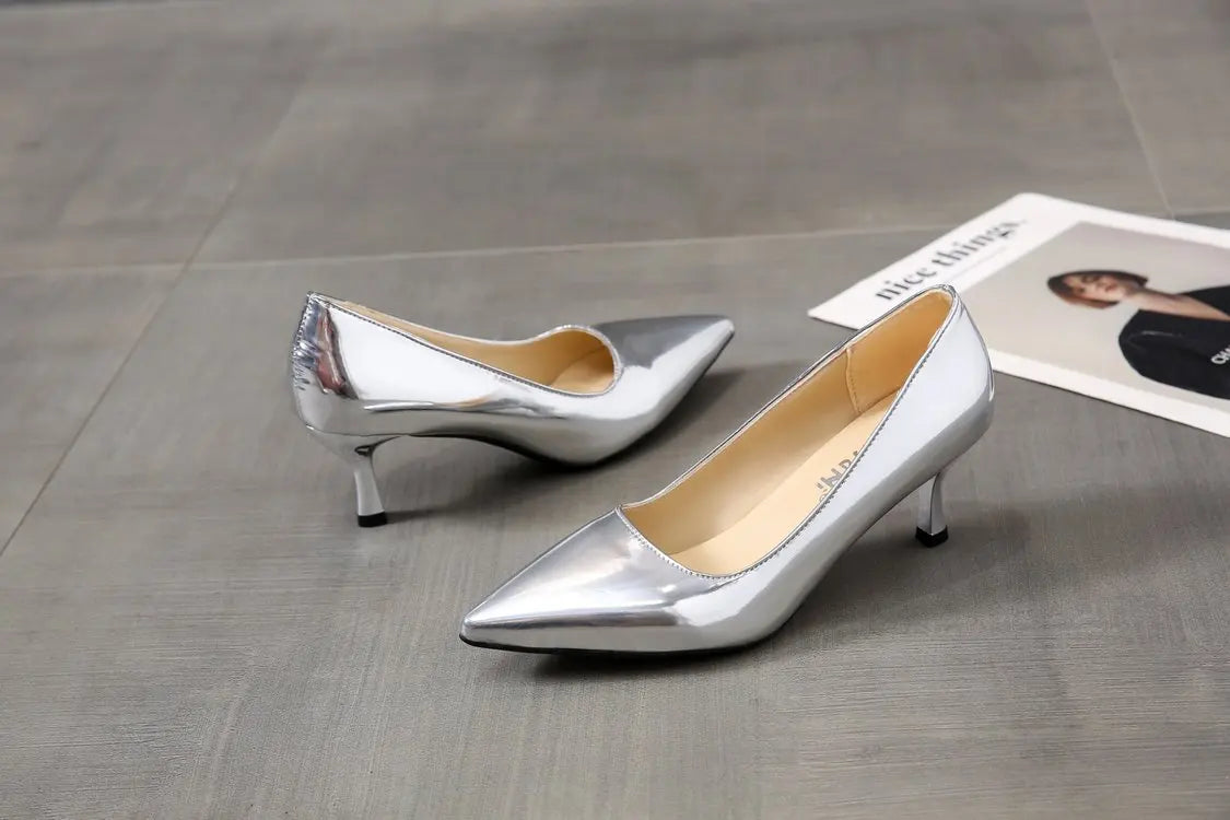 2024 Fashion Women Patent Leather High Heels Lady Pointe Toe Gold Silver Heels Pumps Female Wedding Bridal Shoes Plus Size 35-45.