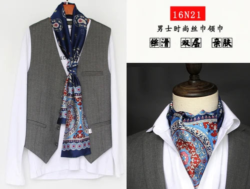 Elegant Double-Sided Hangzhou Silk Scarf for Men – Trendy Geometric Design for Autumn & Winter.