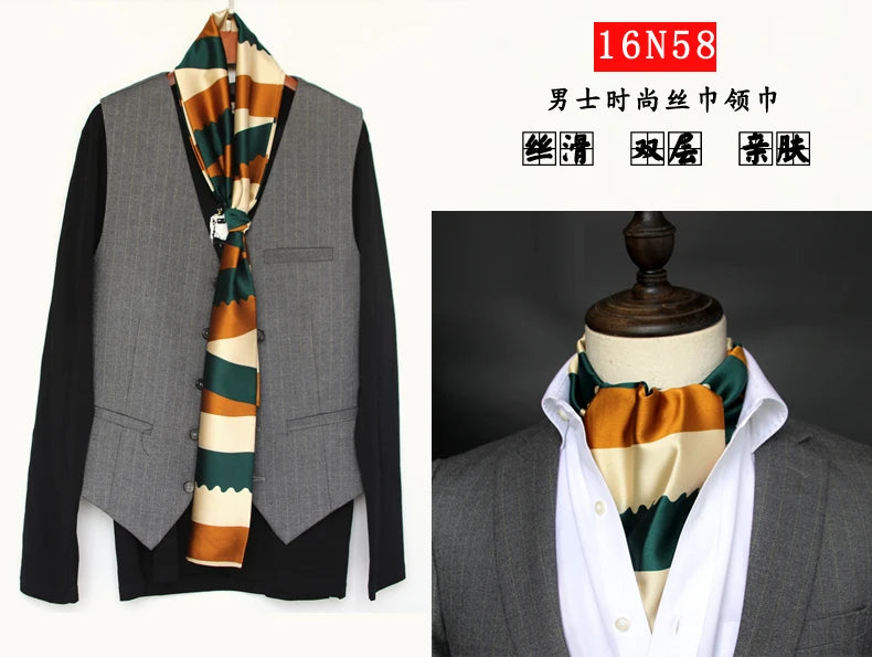 Elegant Double-Sided Hangzhou Silk Scarf for Men – Trendy Geometric Design for Autumn & Winter