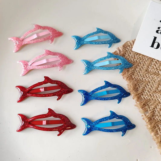 Adorable 2-Piece Dolphin and Crab Hair Clips for Girls and Women - Perfect Holiday Party Accessories.