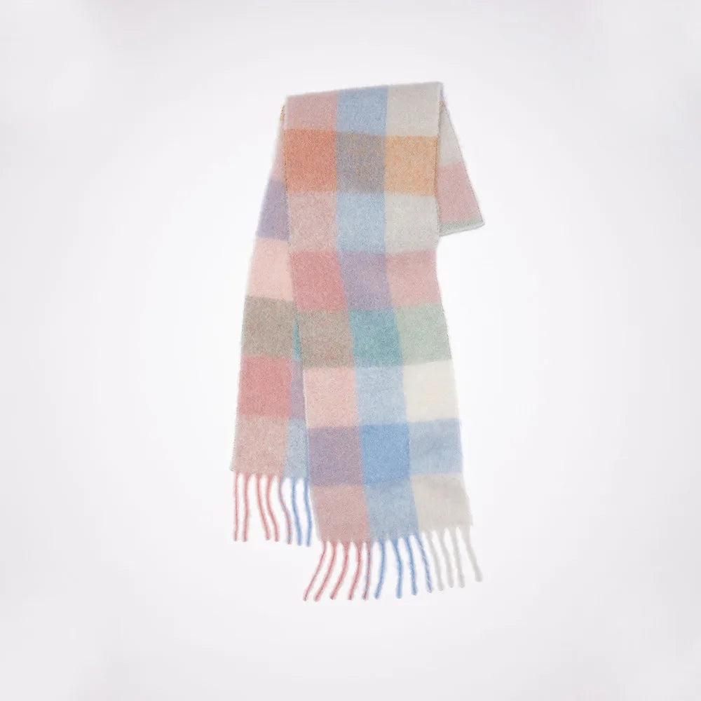 Elegant Women's Cashmere Plaid Scarf - Winter Warm Pashmina Shawl with Tassels, Thick Wrap for Outdoor Style.