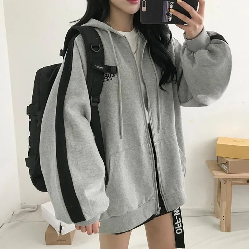 Zip Jacket Female Spring/autumn/winter 2024new Students Loose Hoodies Padded Long-sleeved Sweater Women's Clothing Y2k Sweatshir.