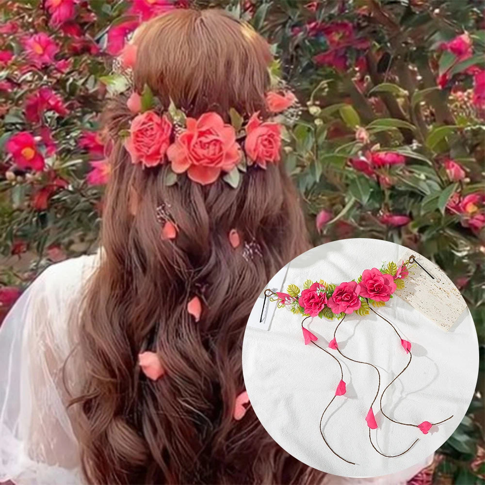 Retro Floral Rattan Hairpin for Women - Elegant Wedding Photo Clip and Accessories.