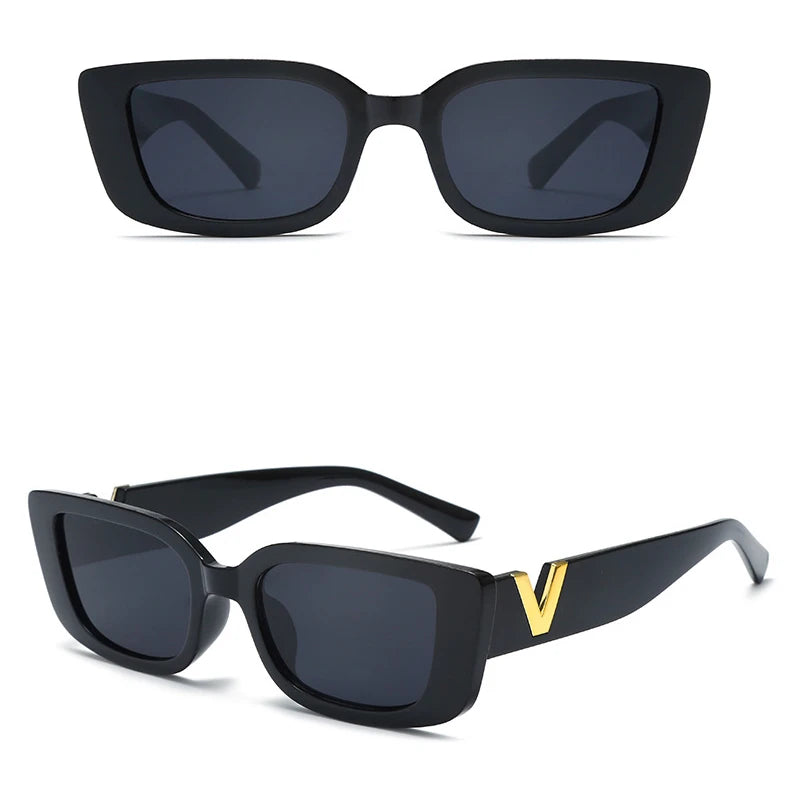 Chic Cat Eye Sunglasses with Luxury V Design for Women - Classic Rectangle UV400 Driving Eyewear.