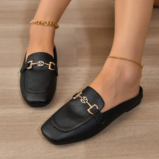 2024 New Women Shoes Ladies Flat Fashion Vintage British Leather Oxford Loafers Size 44 Comfy Casual Shallow Flats Gold logo.