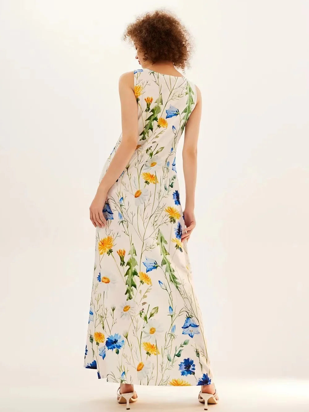 Flower Print New Casual Sleeveless Long Dress Women's V-Neck Printed Dress Swing Bohemian Retro Dresses - Elevate Your Body