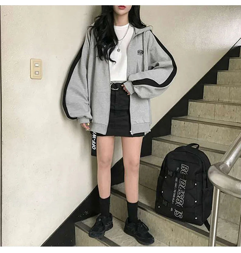 Zip Jacket Female Spring/autumn/winter 2024new Students Loose Hoodies Padded Long-sleeved Sweater Women's Clothing Y2k Sweatshir.