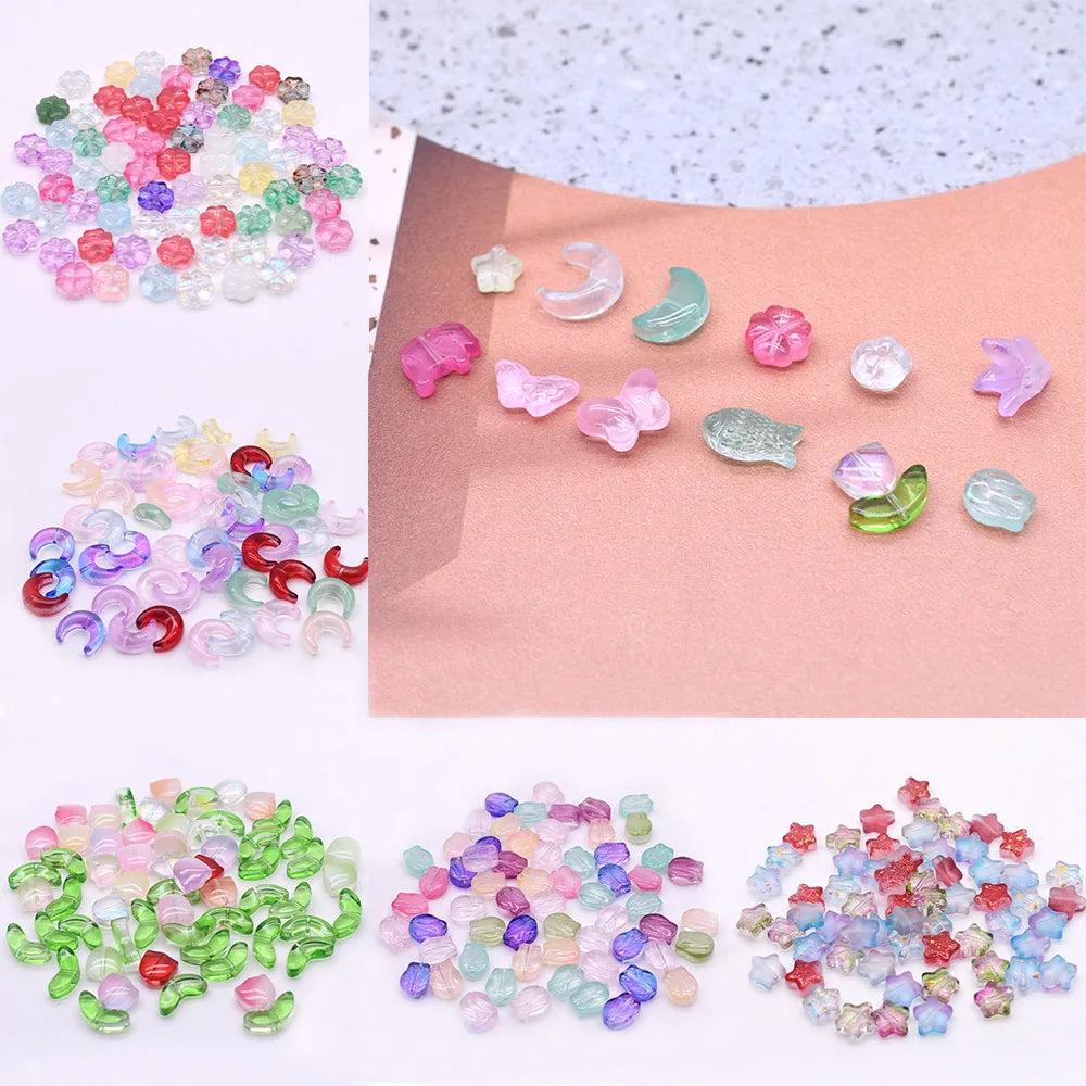 50pcs 8mm  Mix Color Star Elephant Fish Moon Flower Bead Czech Glass Loose Beads for Jwelry Making DIY Accessories Handmade.