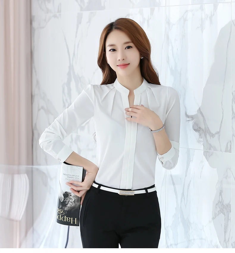 Chiffon Blouse Women Korean Fashion Women Clothing White Shirt  Long Sleeve Blouses V-neck Womens Tops Basic Shirts and Blouses - Elevate Your Body