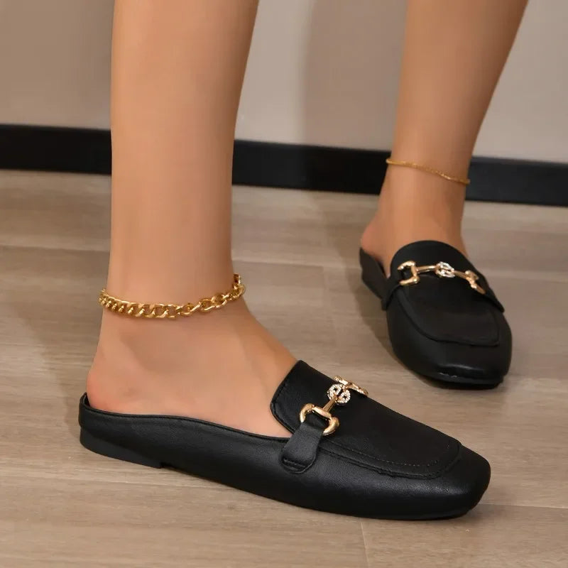 2024 New Women Shoes Ladies Flat Fashion Vintage British Leather Oxford Loafers Size 44 Comfy Casual Shallow Flats Gold logo.