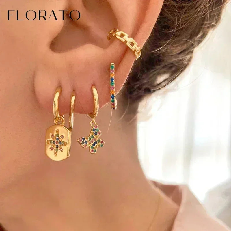 925 Sterling Silver Ear needle European And American Style Hoop Earrings Round square Pendientes Fashion For Women Birthday Gift.