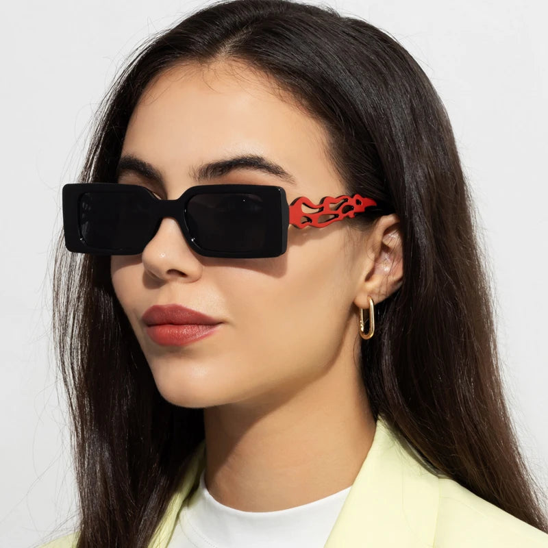 Vintage Flamed Frame Rectangle Sunglasses for Women - Retro UV400 Shades for Travel and Hip-hop Style.