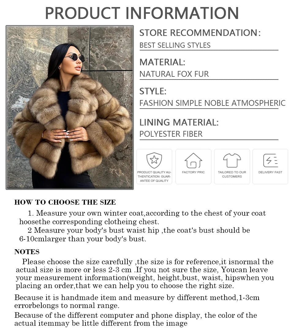 Women's Clothing Genuine Fox Fur Jacket Natural Fox Fur Fluffy Coat Lapel Luxury Brands 2024 Women Short Real Fur Coat.